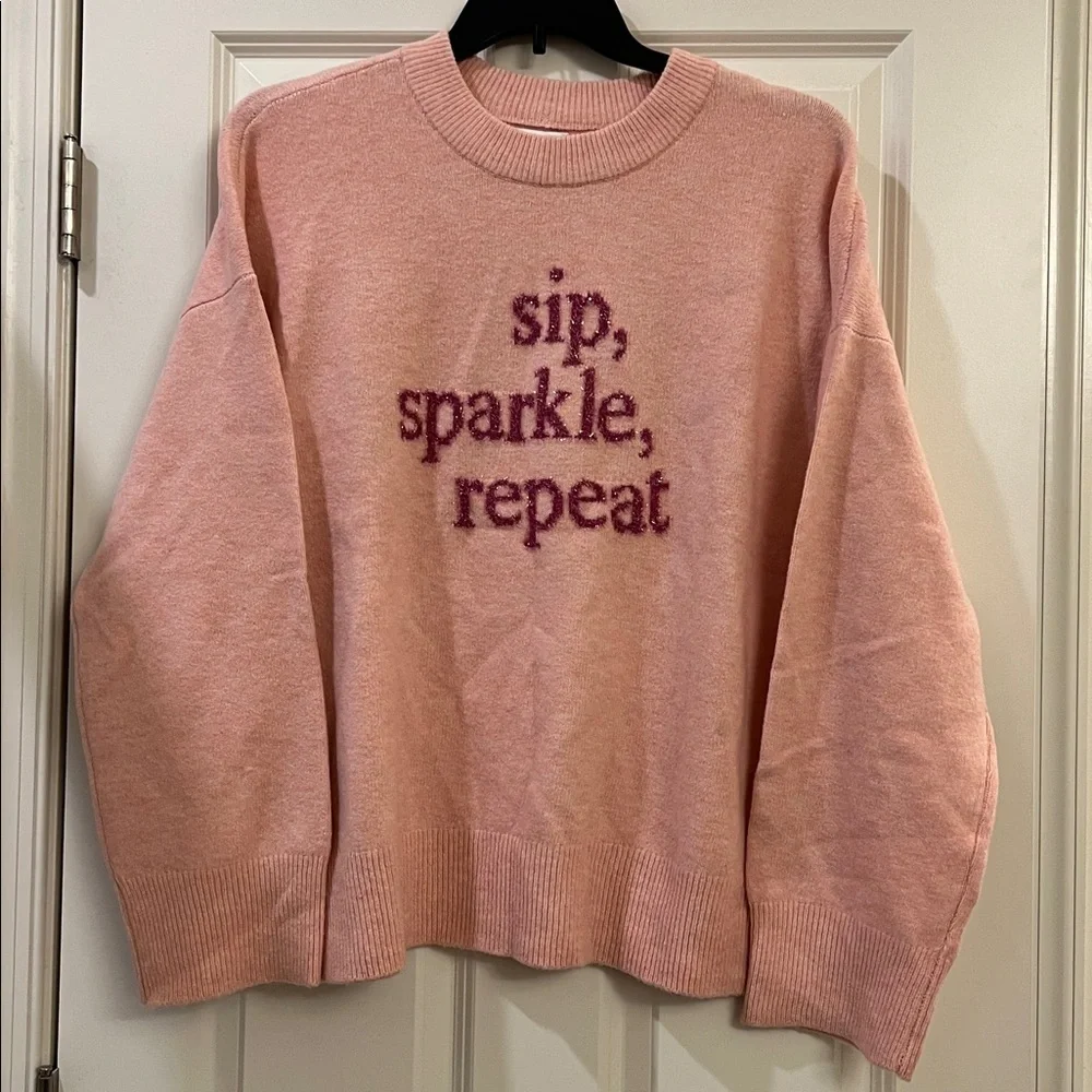 Women’s Pink 'Sip, Sparkle, Repeat' Crewneck Sweater